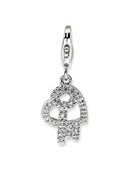 Sterling Silver CZ Heart and Key with Lobster Clasp Charm
