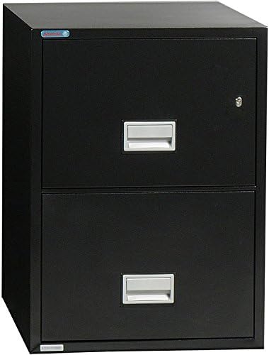 Phoenix Vertical 25 inch 2-Drawer Legal and Letter Fireproof File Cabinet with Key Lock, Water Seal, Black, LGL2W25B
