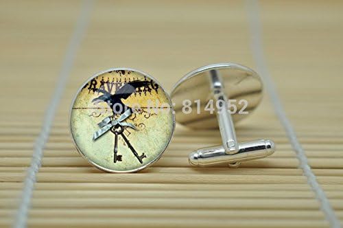 Pretty Lee Gothic Raven Cufflinks Steampunk Crown Jewelry Cufflinks In Silver Glass Cabochon Cuff Links C2560