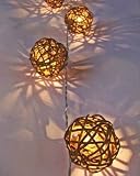 Brown Rattan Cane Battery Powered LED Wooden Ball Fairy Light String 3m (9.9 feet) Long