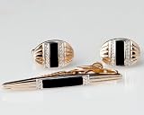 Lodestar Golden Nebula Oval with Black Stripe Cufflink & Tieclip Set with Gift Box (B-60)