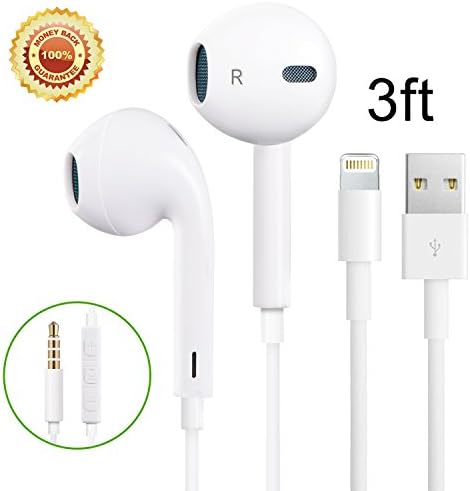 CELLACC In-Ear Headphones/Earphones/Earbuds with Remote Control and Mic for iPhone 6/6s/6 Plus/6s Plus/5s/SE, iPad/iPod, Samsung Galaxy S5, Android Smartphones, Plus 1PCS of Lightning Cable(White)