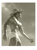 Muscle Man in Jockey Shorts and Straw Hat Premium Poster Print, 24x32