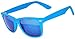 1 Pair Mirrored Reflective Blue Lens Sunglasses Blue Matte Frame Horn Rimmed Style