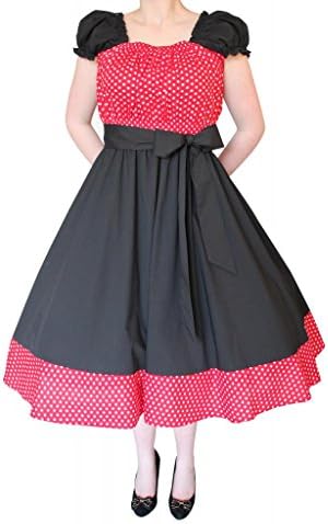 Cherrybombe Clothing Women's Vintage Black Swing Dress With Polkadot Contrast Black And Red 2XL