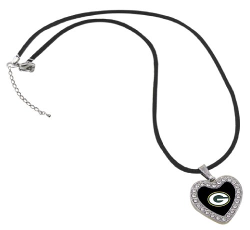 NFL Green Bay Packers Reversible Crystal Heart Pendant with Silk Cord