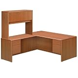 10700 Series Contemporary L-Shaped Desk with 3/4 Height Pedestals  Return Hutch in Henna Cherry Fin