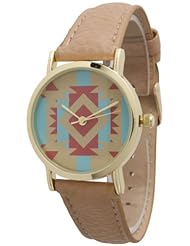 Ladies Aztec Print Leather Watch - Beige