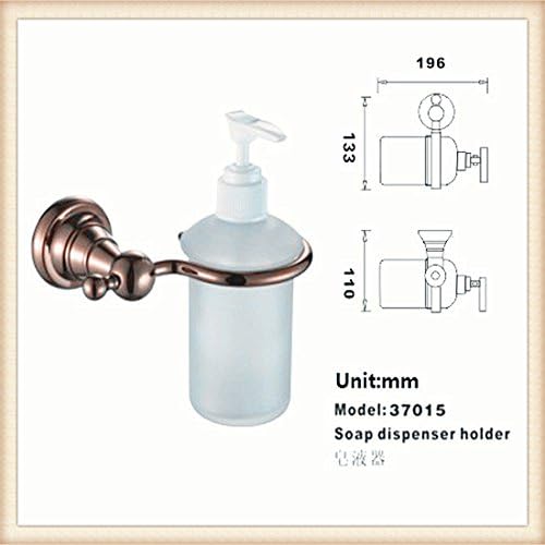 YIT Bathroom Soap &amp; Lotion Dispenser Frosted Glass Bottle and Brass Holder in Rose Gold Finish