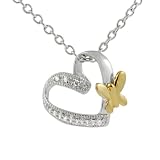 Sterling Silver Butterly & Heart CZ Necklace