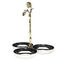 Godinger Leaf Design Silverplated/Brass Three Sectional Relish Dish