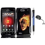 Furious Fire Yellow Skull On Black Premium Design Protector Hard Cover Case for Motorola Droid 4 4G Maserati XT894 Android Smartphone  Verizon  + Luxmo Brand Travel Charger + Bonus 1 of New Rubber Grip Translucent Ball Point Pen