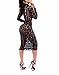 Sexy Womens Black Floral Lace Long Sleeve Bodycon Evening Cocktail Mini Dress (US L, Black)