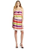 BCBGMAXAZRIA Women's Mateo Strapless Lace Striped Pleated Dress