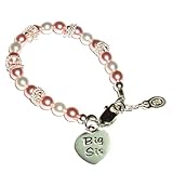 Sterling Silver Big Sis Children's Bracelet for Sisters with Pink & White Pearls and Silver Twisted Rings in Gift Box, 1-5 years (5 - 5.5
