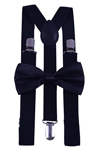 BODY STRENTH Adjustable Suspenders&Bow Tie Set Strong Clips Y-Shape Black 1