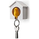 Birdhouse Key Ring - White House with Yellow Bird