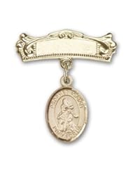 Gold Filled Baby Badge with St. Isaiah Charm and Arched Polished Badge Pin
