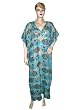Womens Caftan Kimono Sleeve Blue Color Ethnic Floral Print Lightweight Sheer Cotton Cover up Kaftan
