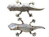 White Mother Of Pearl Gecko Brooch with Diamonds, 14k Gold