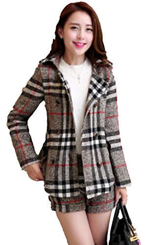 レディース ウールジャケットスーツ チェック コート ジャケット エレガント 美脚 ツーピース 暖かい ショートパンツ カジュアル 上下セット秋物 ダブルボタン 可愛いスカーフ付き s044