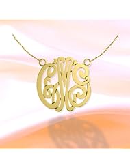 Monogram Necklace 1 inch 24K Gold Plated Sterling Silver Handcrafted Cutout Personalized Initial Necklace - Made in USA