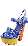 Phoebe3 Strappy Colorblock Platform Retro Heels BLUE