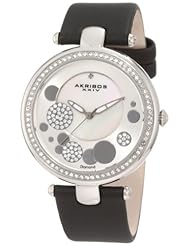 Akribos XXIV Womens AKR434BK Diamond Silver Sunray Diamond Dial Quartz Strap Watch