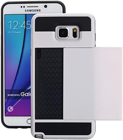 Shock Absorbing Anti-Scratch Protective Shell Cover Dual-layer Armor Tough Defender Wallet Case with Sliding Card Tray for Samsung Galaxy Note5 with Free Screen Protector & Stylus (White + Black)