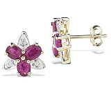 10k Yellow Gold 10mm Ruby and Diamond Floral Stud Earrings
