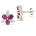 10k Yellow Gold 10mm Ruby and Diamond Floral Stud Earrings