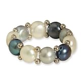 Produkt-Bild: VALERO PEARLS S&uuml;&szlig;wasser-Perlen Ring auf Nylon, dehnbar, wei&szlig;/silber/dunkelblau 60311130