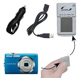 Gomadic Portable External Battery Charging Kit for the Nikon Coolpix S205 Includes Wall, Car and USB Charge Options