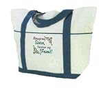 Custom embroidered Always My Sister, Forever My Friend design on two-tone natural canvas tote bag