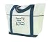 Custom embroidered Always My Sister, Forever My Friend design on two-tone natural canvas tote bag