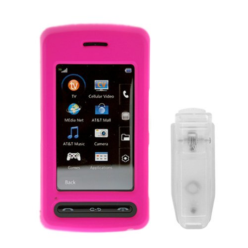Solid Hot Pink Rubberized Snap On Crytal Case with Belt Clip for AT&T LG Vu CU920 cell Phone