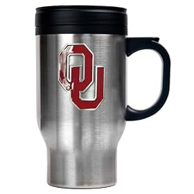 Oklahoma Sooners College 16 Oz Stainless Steel Travel Tumbler and Ceramic Coffee Mug Set