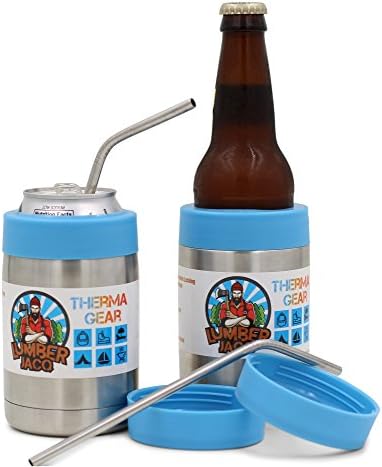 Stainless Steel 12 oz Bottle &amp; Can Cooler Koozies with Straws, Double Wall Vacuum Thermos Kit with Extra Gaskets