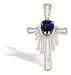 14K White Gold Genuine Heart Sapphire and Diamond Cross Pendant