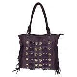 Large Studded & Tassel Shoulder Bag Purple