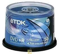 TDK DVD+R47CBED50-4 DVD+R 4.7GB 16x 50 Pack Cakebox