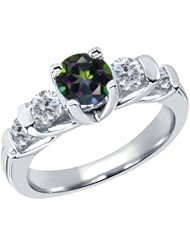 1.88 Ct Round Green Mystic Topaz G/H Diamond 18K White Gold Ring