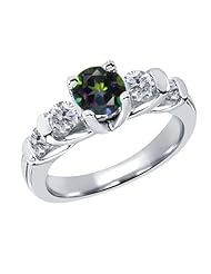 1.88 Ct Round Green Mystic Topaz G/H Diamond 14K White Gold Ring