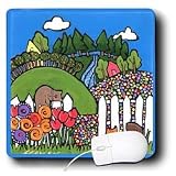 S. Fernleaf Designs Folk Art Paintings Pets - Dogs Cat Fence Cute Pets Animals Original Folk Art Painting - Mouse Pads
