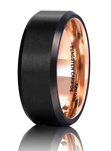 King Will Men's 8mm Black Tungsten Carbide Ring with Rose Gold Plated Inner Wedding Band(9)