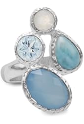 925 Sterling Silver Chalcedony, Larimar, Topaz and Moonstone Ring (Sizes 6-9)