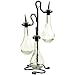 Chic Olive Oil & Vinegar Kitchen Dispenser Decorative Bottles Set of 3 ~ Clear Glass Drop Bottles with Pour Spout and Black Metal Stand