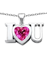 Original Star K (tm) 8mm Heart Shape Created Pink Sapphire I Love You Heart Pendant in 925 Sterling Silver