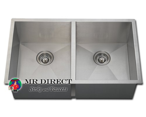 Stainless Steel Undermount Kitchen / Utility Sink - 90 Degree Double Bowl