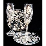 Victorian Bride Design - Hand Painted - Toasting Flutes - 6 oz. & 7 inch Cake Plates